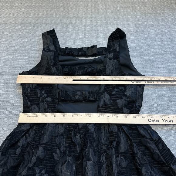 Coquette Black Velvet Burnout Bow Back Mini Dress S Whimsy Party Holiday Floral - Picture 6 of 8